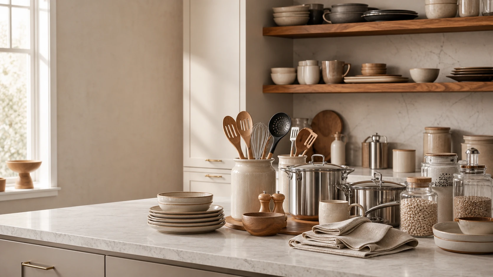 Kitchen prep tools arranged for everyday cooking
